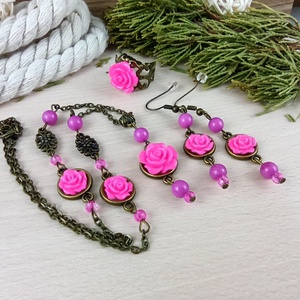 #55 pink rózsás szett nyaklánc fülbevaló karkötő vintage esküvő alkalmi koszorúslány örömanya menyasszony násznagy - ékszer - ékszerszett - Meska.hu #55 pink rózsás szett nyaklánc fülbevaló karkötő vintage esküvő alkalmi koszorúslány örömanya menyasszony násznagy - ékszer - ékszerszett - Meska.hu