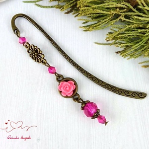 Pink rózsás könyvjelző antik bronz anyák napja ballagás évzáró pedagógus karácsony szülinap névnap könyvmoly ajándék - otthon & életmód - papír, írószer - Meska.hu