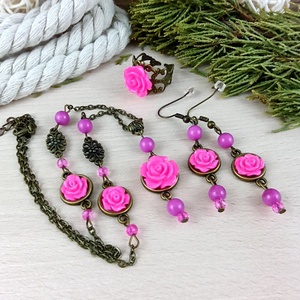 #55 pink rózsás szett nyaklánc fülbevaló karkötő vintage esküvő alkalmi koszorúslány örömanya menyasszony násznagy - ékszer - ékszerszett - Meska.hu #55 pink rózsás szett nyaklánc fülbevaló karkötő vintage esküvő alkalmi koszorúslány örömanya menyasszony násznagy - ékszer - ékszerszett - Meska.hu