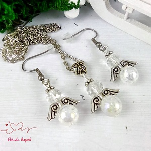 Tökéletesség roppantott aurakvarc ásvány angyal nyaklánc fülbevaló szett karácsonyi ajándék ötlet nőnek lánynak - ékszer - ékszerszett - Meska.hu