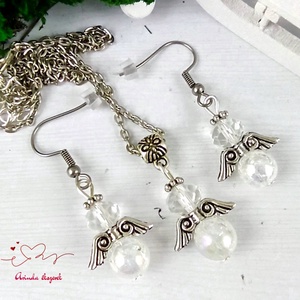 Tökéletesség roppantott aurakvarc ásvány angyal nyaklánc fülbevaló szett karácsonyi ajándék ötlet nőnek lánynak - ékszer - ékszerszett - Meska.hu