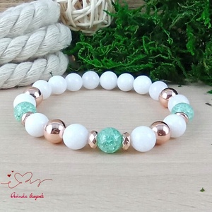 Napsütötte ragyogás menta hegyikristály rosegold hematit jade ásvány karkötő, Ékszer, Karkötő, Gyöngyös karkötő, Ékszerkészítés, Gyöngyfűzés, gyöngyhímzés, MESKA