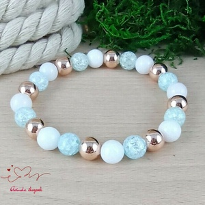 Napsütötte ragyogás kék hegyikristály rosegold hematit jade ásvány karkötő - ékszer - karkötő - gyöngyös karkötő - Meska.hu