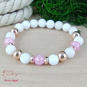 Napsütötte ragyogás pink hegyikristály rosegold hematit jade ásvány karkötő - ékszer - karkötő - gyöngyös karkötő - Meska.hu