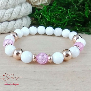 Napsütötte ragyogás pink hegyikristály rosegold hematit jade ásvány karkötő, Ékszer, Karkötő, Gyöngyös karkötő, Ékszerkészítés, Gyöngyfűzés, gyöngyhímzés, MESKA