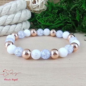 Napsütötte ragyogás farmerkék hegyikristály rosegold hematit jade ásvány karkötő, Ékszer, Karkötő, Gyöngyös karkötő, Ékszerkészítés, Gyöngyfűzés, gyöngyhímzés, Meska