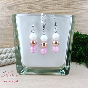 Napsütötte ragyogás pink hegyikristály rosegold hematit jade ásvány nyaklánc fülbevaló orvosi fém nemesacél szerelékkel - ékszer - ékszerszett - Meska.hu