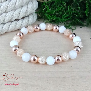 Napsütötte ragyogás bézs hegyikristály rosegold hematit jade ásvány karkötő - ékszer - karkötő - ásványkarkötő - Meska.hu