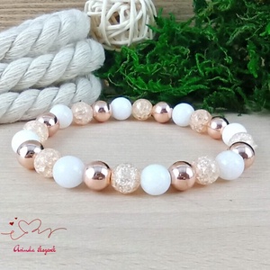 Napsütötte ragyogás bézs hegyikristály rosegold hematit jade ásvány karkötő, Ékszer, Karkötő, Bogyós karkötő, Ékszerkészítés, Gyöngyfűzés, gyöngyhímzés, Meska