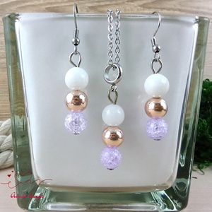 Napsütötte ragyogás lila hegyikristály rosegold hematit jade ásvány nyaklánc fülbevaló orvosi fém nemesacél szerelékkel, Ékszer, Ékszerszett, Ékszerkészítés, Gyöngyfűzés, gyöngyhímzés, Meska
