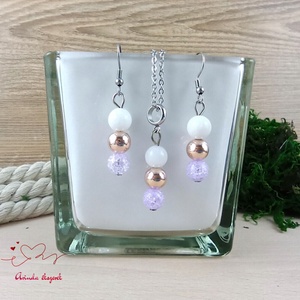 Napsütötte ragyogás lila hegyikristály rosegold hematit jade ásvány nyaklánc fülbevaló orvosi fém nemesacél szerelékkel - ékszer - ékszerszett - Meska.hu