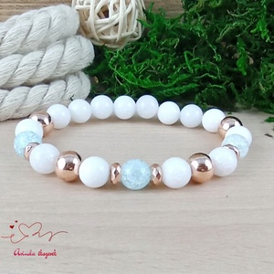 Napsütötte ragyogás kék hegyikristály rosegold hematit jade ásvány karkötő, Ékszer, Karkötő, Gyöngyös karkötő, Ékszerkészítés, Gyöngyfűzés, gyöngyhímzés, Meska