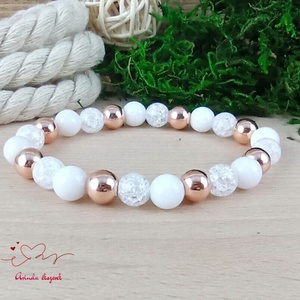 Napsütötte ragyogás fehér hegyikristály rosegold hematit jade ásvány karkötő, Ékszer, Karkötő, Gyöngyös karkötő, Ékszerkészítés, Gyöngyfűzés, gyöngyhímzés, MESKA