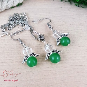 Önbizalom zöld aventurin ásvány angyal nyaklánc fülbevaló szett karácsonyi ajándék ötlet nőnek lánynak - ékszer - ékszerszett - Meska.hu