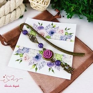 Lila rózsa könyvjelző antik bronz egyedi ajándék ballagásra évzáróra pedagógusnak születésnapra névnapra nőnek lánynak  - könyv & zene - könyvjelző - Meska.hu