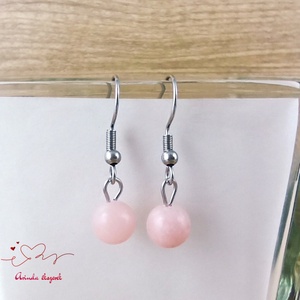 Pink opál ásvány fülbevaló, Ékszer, Fülbevaló, Lógó fülbevaló, Ékszerkészítés, Gyöngyfűzés, gyöngyhímzés, Meska