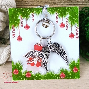 Védelmező piros angyal kulcstartó táskadísz választható szív angyalszárny medállal karácsonyi ballagási ajándék - táska & tok - kulcstartó & táskadísz - kulcstartó - Meska.hu