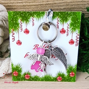 Fiatalság pink angyal kulcstartó táskadísz választható szív angyalszárny medállal karácsonyi ballagási ajándék - táska & tok - kulcstartó & táskadísz - kulcstartó - Meska.hu