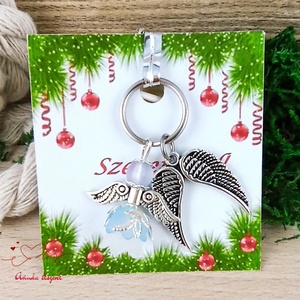 Nyugalom sötétkék angyala kulcstartó táskadísz választható szív angyalszárny medállal karácsonyi ballagási ajándék - táska & tok - kulcstartó & táskadísz - kulcstartó - Meska.hu