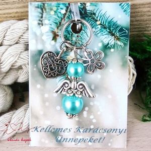 Akvamarin tekla angyal kulcstartó táskadísz karácsonyi ajándékkártyával karácsonyra pedagógusnak ajándék nőnek lány - táska & tok - kulcstartó & táskadísz - kulcstartó - Meska.hu