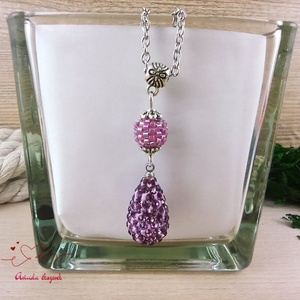 Lila kristály shamballa stílusú kristály csepp és fűzött bogyó nyaklánc , Ékszer, Nyaklánc, Bogyós nyaklánc, Ékszerkészítés, Gyöngyfűzés, gyöngyhímzés, Meska