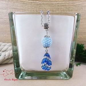 Kék kristály shamballa stílusú kristály csepp és fűzött bogyó nyaklánc  - ékszer - nyaklánc - bogyós nyaklánc - Meska.hu
