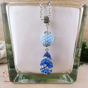 Kék kristály shamballa stílusú kristály csepp és fűzött bogyó nyaklánc  - ékszer - nyaklánc - bogyós nyaklánc - Meska.hu