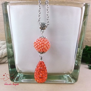 Narancs kristály shamballa stílusú kristály csepp és fűzött bogyó nyaklánc , Ékszer, Nyaklánc, Bogyós nyaklánc, Ékszerkészítés, Gyöngyfűzés, gyöngyhímzés, Meska