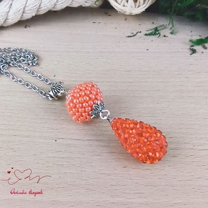 Narancs kristály shamballa stílusú kristály csepp és fűzött bogyó nyaklánc  - ékszer - nyaklánc - bogyós nyaklánc - Meska.hu