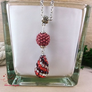 Piros, bordó, fehér kristály shamballa stílusú kristály csepp és fűzött bogyó nyaklánc , Ékszer, Nyaklánc, Bogyós nyaklánc, Ékszerkészítés, Gyöngyfűzés, gyöngyhímzés, Meska