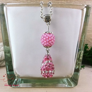 Pink és kristály shamballa stílusú kristály csepp és fűzött bogyó nyaklánc  - ékszer - nyaklánc - bogyós nyaklánc - Meska.hu