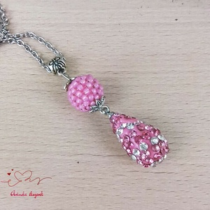 Pink és kristály shamballa stílusú kristály csepp és fűzött bogyó nyaklánc  - ékszer - nyaklánc - bogyós nyaklánc - Meska.hu