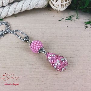 Pink és kristály shamballa stílusú kristály csepp és fűzött bogyó nyaklánc  - ékszer - nyaklánc - bogyós nyaklánc - Meska.hu