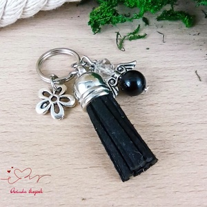 Ónix ásvány angyal fekete bojttal virággal  kulcstartó táskadísz pedagógusnapra évzáróra ballagásra - táska & tok - kulcstartó & táskadísz - kulcstartó - Meska.hu