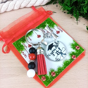 Diplomaosztóra piros bojtos üveglencsés kulcstartó táskadísz  - táska & tok - kulcstartó & táskadísz - kulcstartó - Meska.hu