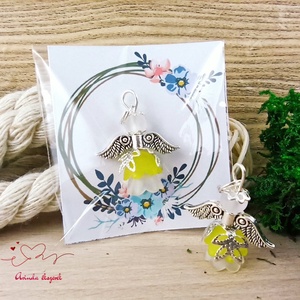 5 db sárga angyal medál ajándékkísérő  - karácsony - karácsonyi ajándékozás - karácsonyi képeslap, üdvözlőlap, ajándékkísérő - Meska.hu