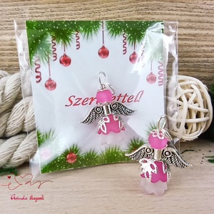 5 db pink angyal medál ajándékkísérő  - karácsony - karácsonyi ajándékozás - karácsonyi képeslap, üdvözlőlap, ajándékkísérő - Meska.hu