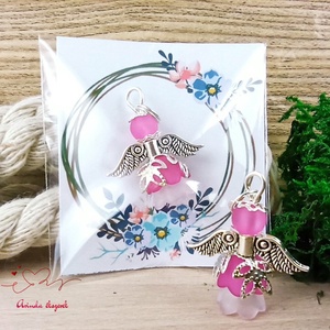 5 db pink angyal medál ajándékkísérő  - karácsony - karácsonyi ajándékozás - karácsonyi képeslap, üdvözlőlap, ajándékkísérő - Meska.hu