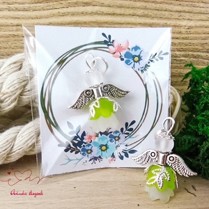 5 db zöld angyal medál ajándékkísérő apró ajándék  - karácsony - karácsonyi ajándékozás - karácsonyi képeslap, üdvözlőlap, ajándékkísérő - Meska.hu