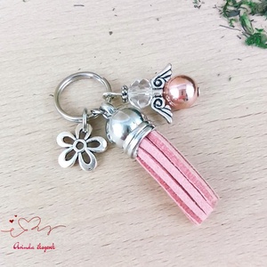 Rosegold hematit ásvány angyal rózsaszín bojttal virággal kulcstartó táskadísz pedagógusnapra - táska & tok - kulcstartó & táskadísz - kulcstartó - Meska.hu