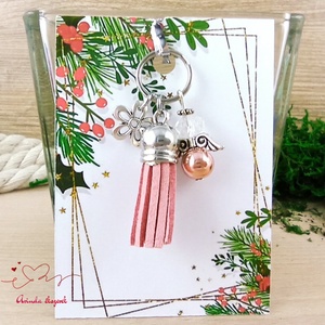 Rosegold hematit ásvány angyal rózsaszín bojttal virággal kulcstartó táskadísz pedagógusnapra - táska & tok - kulcstartó & táskadísz - kulcstartó - Meska.hu