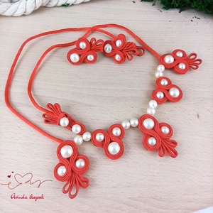 Piros menyecske menyasszonyi esküvői ékszer sujtás nyaklánc fülbevaló szett - esküvő - ékszer - ékszerszett - Meska.hu