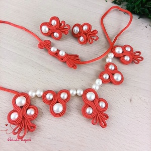 Piros menyecske menyasszonyi esküvői ékszer sujtás nyaklánc fülbevaló szett - esküvő - ékszer - ékszerszett - Meska.hu