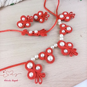 Piros menyecske menyasszonyi esküvői ékszer sujtás nyaklánc fülbevaló szett - esküvő - ékszer - ékszerszett - Meska.hu