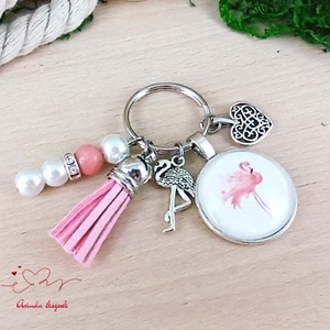 Flamingó rózsaszín bojtos üveglencsés kulcstartó táskadísz  - táska & tok - kulcstartó & táskadísz - táskadísz - Meska.hu