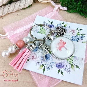 Flamingó rózsaszín bojtos üveglencsés kulcstartó táskadísz  - táska & tok - kulcstartó & táskadísz - táskadísz - Meska.hu