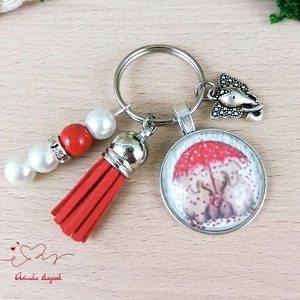 Szerelmes elefánt piros bojtos üveglencsés kulcstartó táskadísz  - táska & tok - kulcstartó & táskadísz - táskadísz - Meska.hu