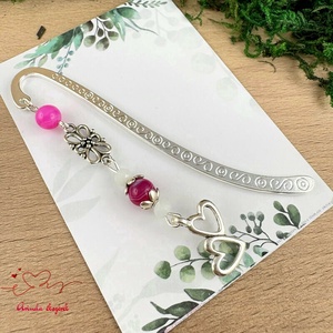 Dupla szív könyvjelző pink , Könyv & Zene, Könyvjelző, Ékszerkészítés, Gyöngyfűzés, gyöngyhímzés, MESKA