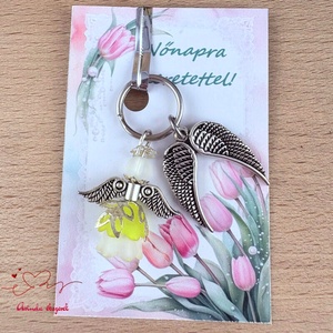 Nőnapi ajándék tudatosság sárga angyala kulcstartó ajándékkártyával választható medállal szív angyal angyalszárny , Táska & Tok, Kulcstartó & Táskadísz, Kulcstartó, Ékszerkészítés, MESKA