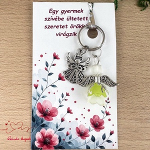 Óvónéni dadus ajándék frissesség zöld angyal kulcstartó ajándékkártyával medállal szív angyal angyalszárny  - Meska.hu